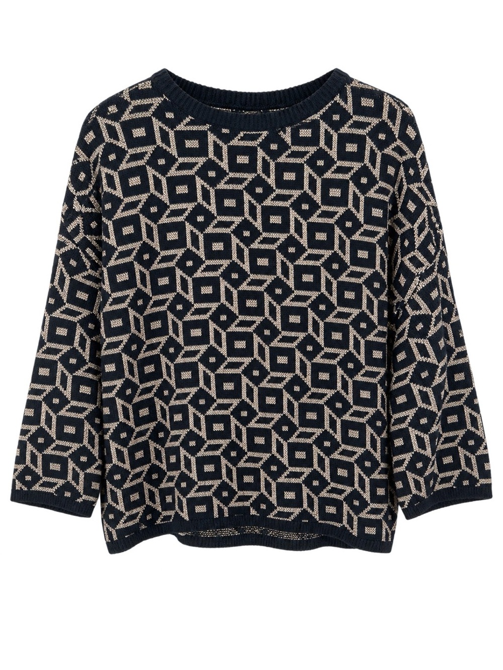 VINTAGE | Geometric Patterned Black and Metallic Gold Knit Sweater